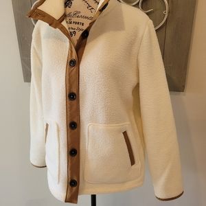 Women's Faux Fur/Fleece Croft & Barrow Cream and Brown Jacket Size Small